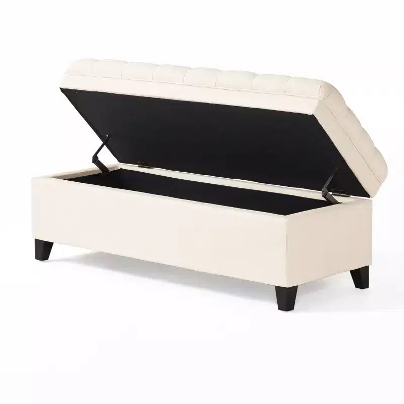 Panca contenitore/Pouf beige/grigio, imbottito, 1 persona
