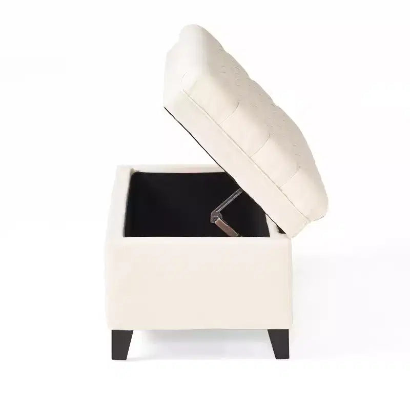 Panca contenitore/Pouf beige/grigio, imbottito, 1 persona