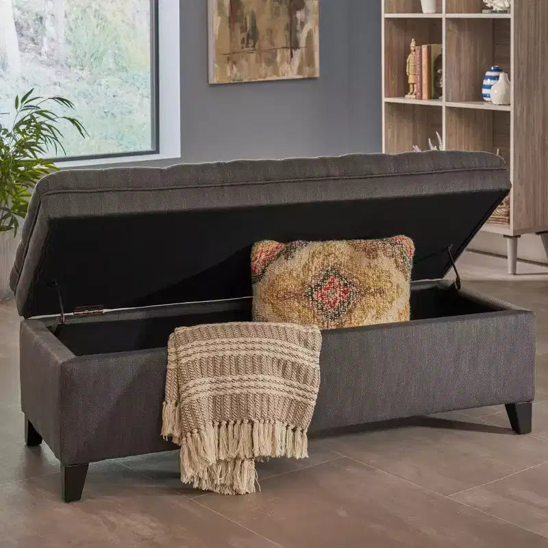 Panca contenitore/Pouf beige/grigio, imbottito, 1 persona