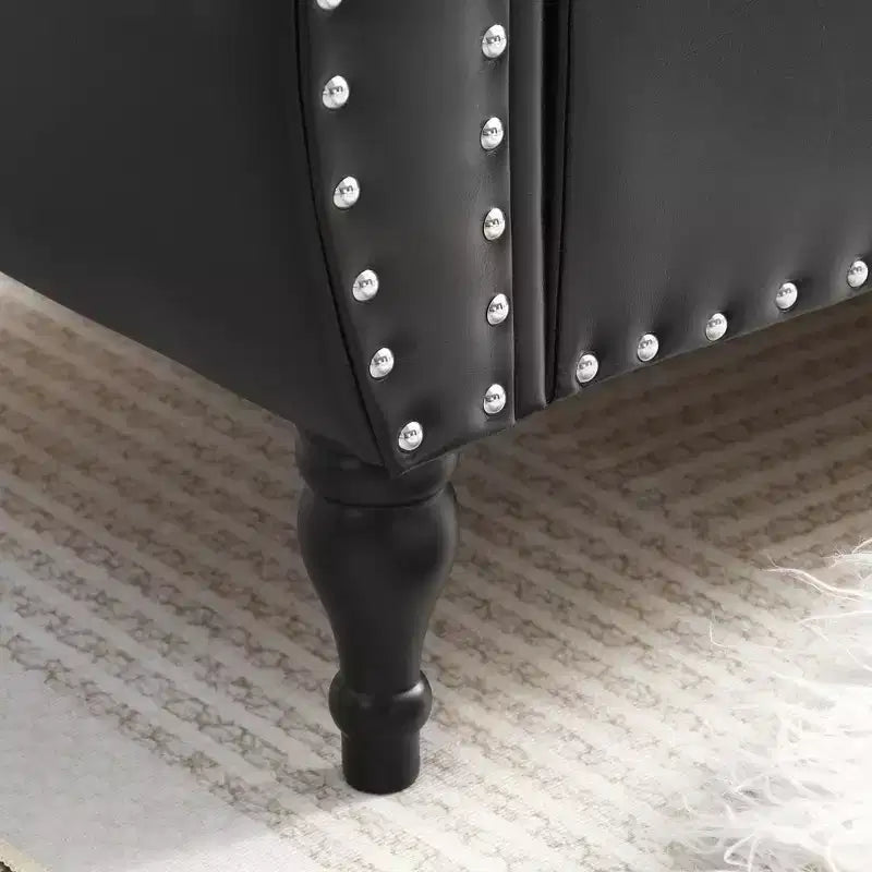 Panchina portaoggetti trapuntata in velluto beige/nero/blu/grigio con finiture borchiate, gambe in legno e cuscino – 1 persona
