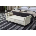 Panchina portaoggetti trapuntata in velluto beige/nero/blu/grigio con finiture borchiate, gambe in legno e cuscino – 1 persona