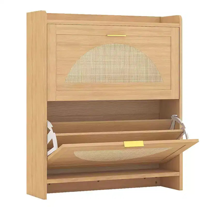 Scarpiera in Rattan di Legno, Anta a Ribalta, 2-4 Cassetti