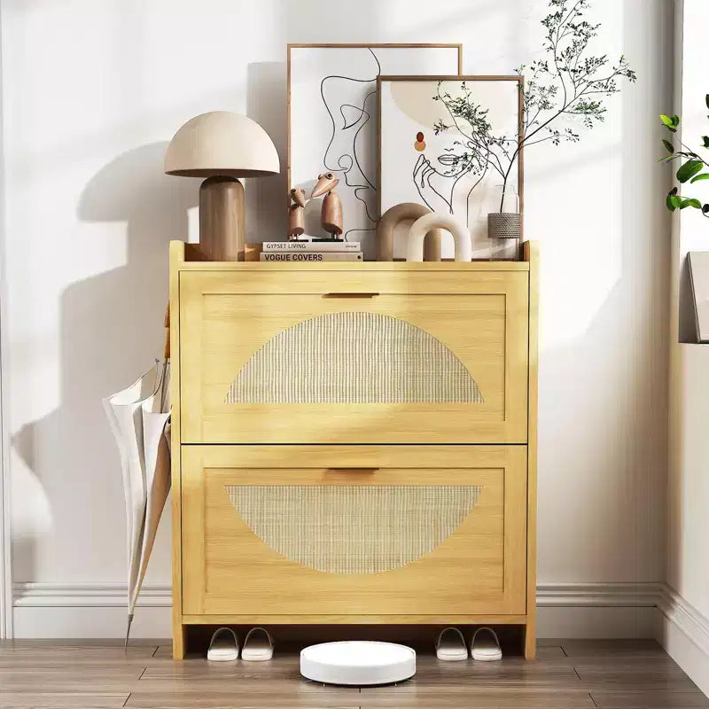 Scarpiera in Rattan di Legno, Anta a Ribalta, 2-4 Cassetti