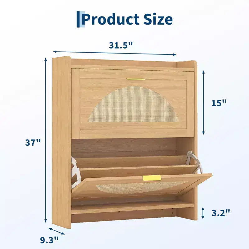Scarpiera in Rattan di Legno, Anta a Ribalta, 2-4 Cassetti