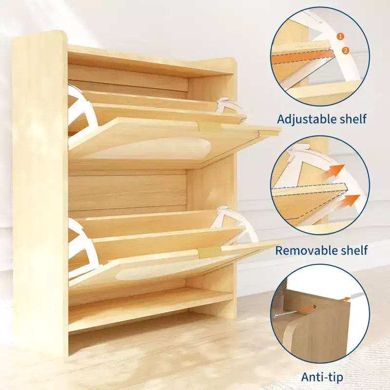 Scarpiera in Rattan di Legno, Anta a Ribalta, 2-4 Cassetti