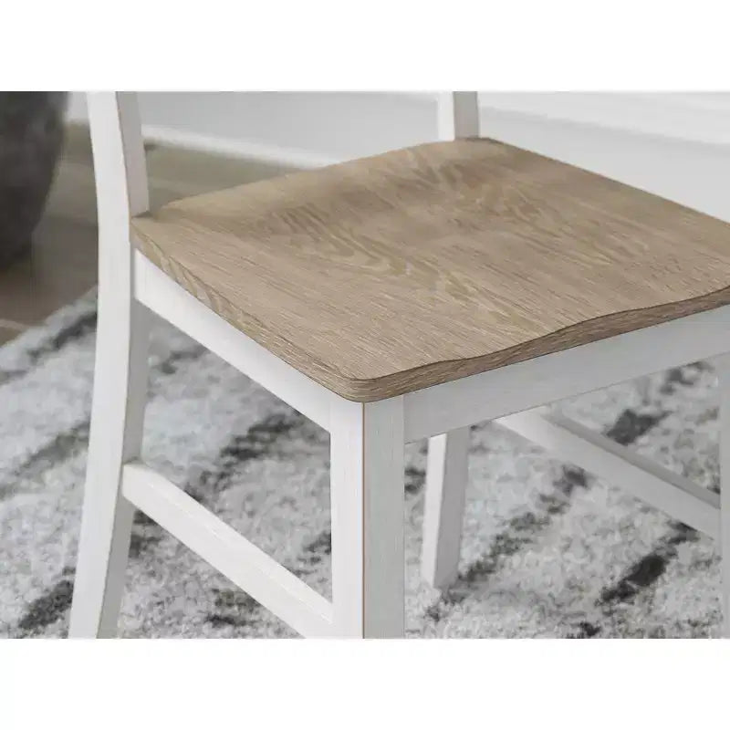 Sedie da pranzo con schienale a pioli, sedile in legno marrone e bianco anticato, set da 2