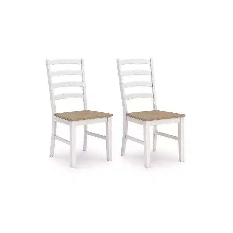 Sedie da pranzo con schienale a pioli, sedile in legno marrone e bianco anticato, set da 2