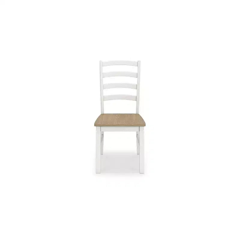 Sedie da pranzo con schienale a pioli, sedile in legno marrone e bianco anticato, set da 2