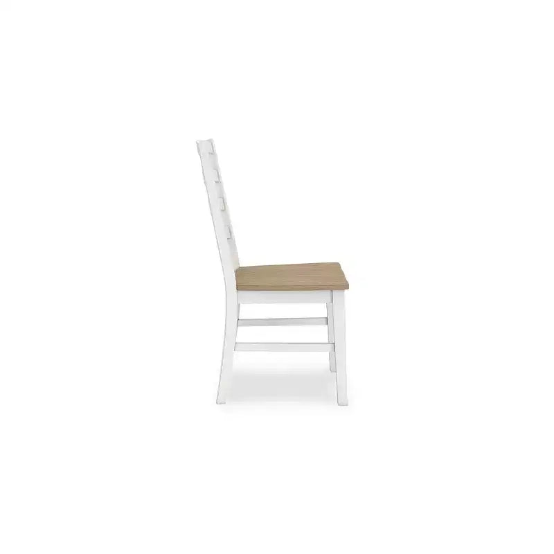 Sedie da pranzo con schienale a pioli, sedile in legno marrone e bianco anticato, set da 2