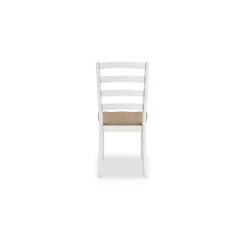 Sedie da pranzo con schienale a pioli, sedile in legno marrone e bianco anticato, set da 2