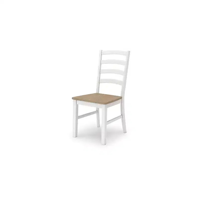 Sedie da pranzo con schienale a pioli, sedile in legno marrone e bianco anticato, set da 2