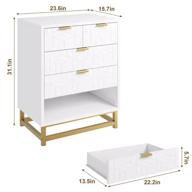 Cassettiera bianca a 5 cassetti, Comò portaoggetti in legno