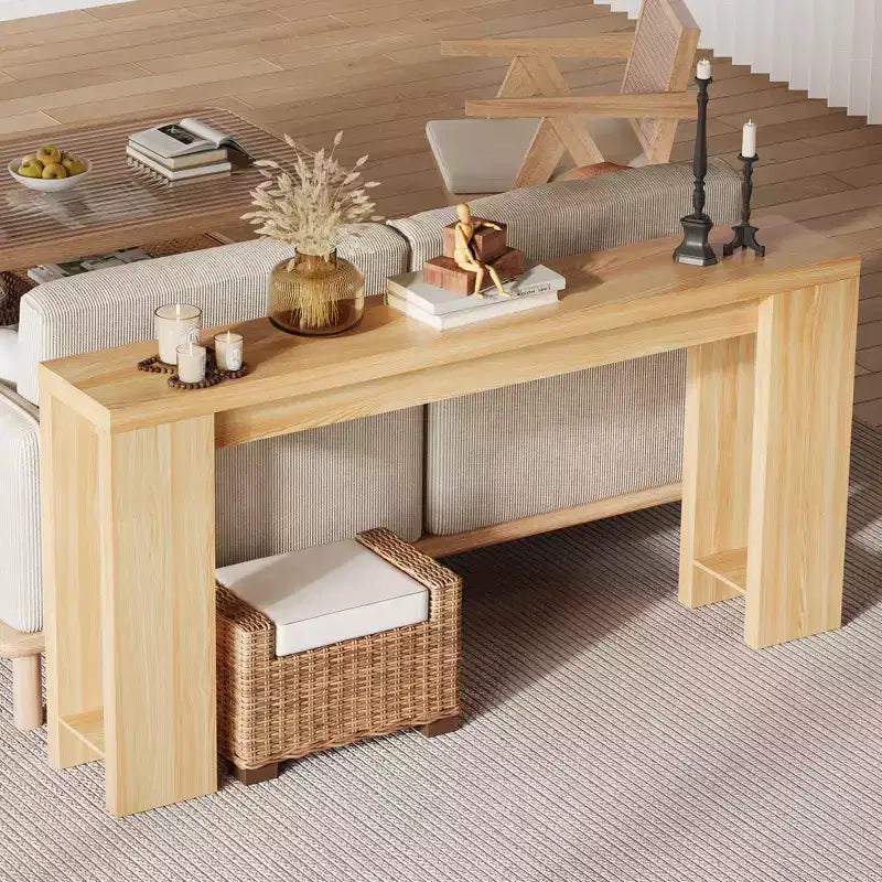 Tavolo console rettangolare stretto marrone/grigio/quercia, montaggio 1 persona, 180 cm L