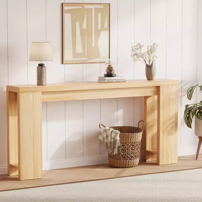 Tavolo console rettangolare stretto marrone/grigio/quercia, montaggio 1 persona, 180 cm L
