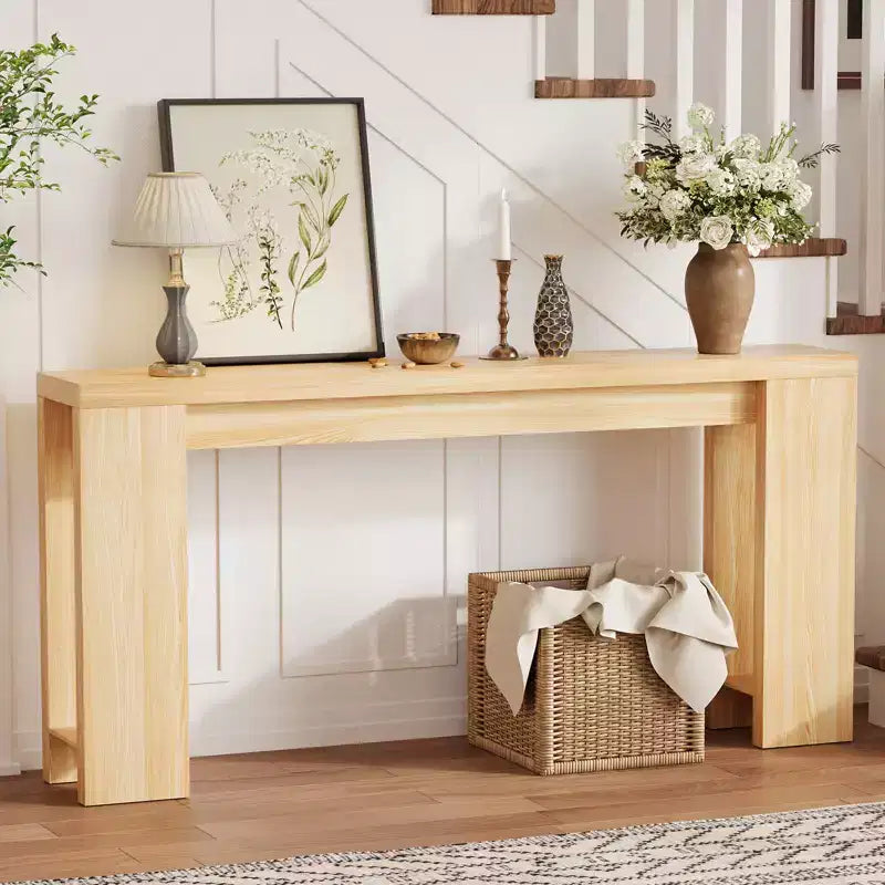 Tavolo console rettangolare stretto marrone/grigio/quercia, montaggio 1 persona, 180 cm L