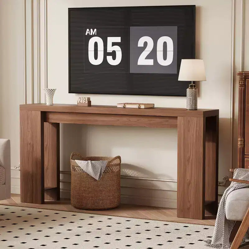 Tavolo console rettangolare stretto marrone/grigio/quercia, montaggio 1 persona, 180 cm L