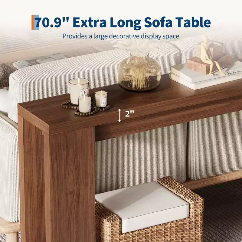 Tavolo console rettangolare stretto marrone/grigio/quercia, montaggio 1 persona, 180 cm L