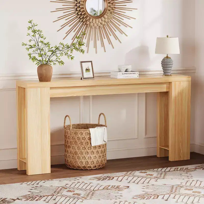Tavolo console rettangolare stretto marrone/grigio/quercia, montaggio 1 persona, 180 cm L