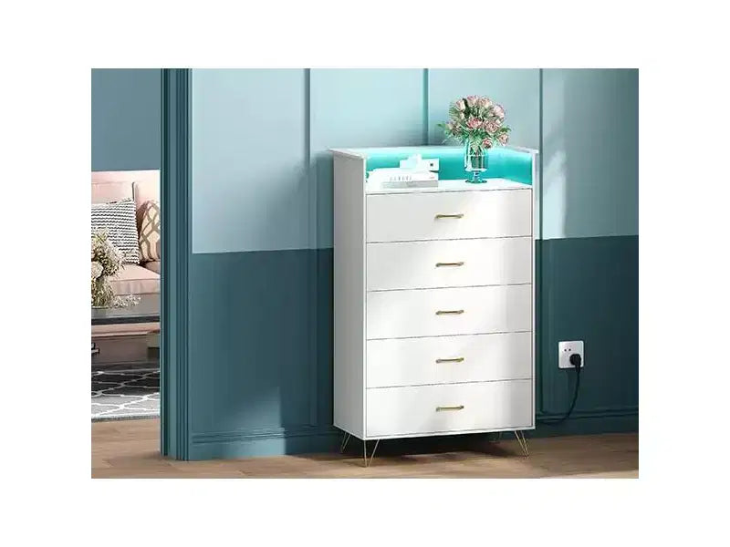 Cassettiera Smart a 5 Cassetti con LED RGB e Ricarica, Nero / Bianco, 1 Persona