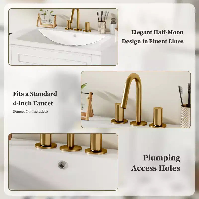 Mobile bagno da 24" con lavabo in ceramica, stile shaker, 2 ante con chiusura ammortizzata, verde/bianco, singolo