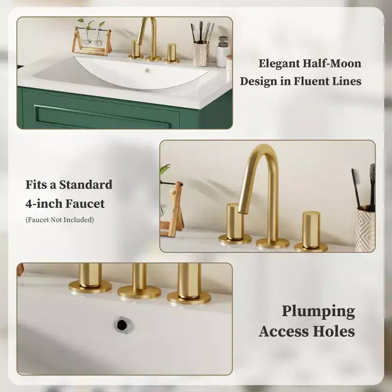 Mobile bagno da 24" con lavabo in ceramica, stile shaker, 2 ante con chiusura ammortizzata, verde/bianco, singolo