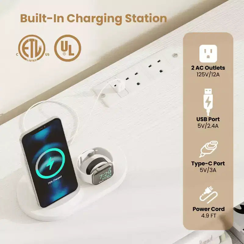 Mobile TV nero/bianco con luci LED e prese elettriche, adatto a TV fino a 85"