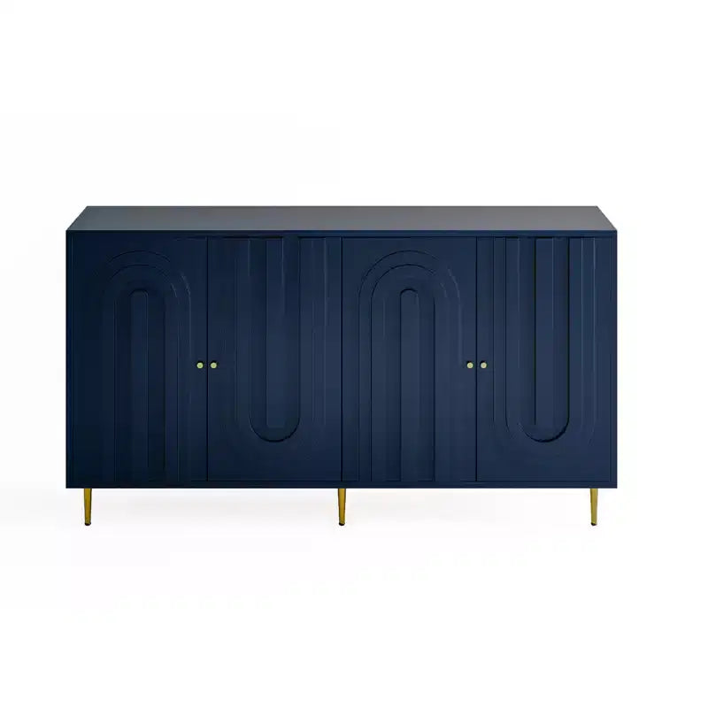 Madia Credenza a 4 Ante Nera / Blu / Grigia con Gambe in Metallo, Singola