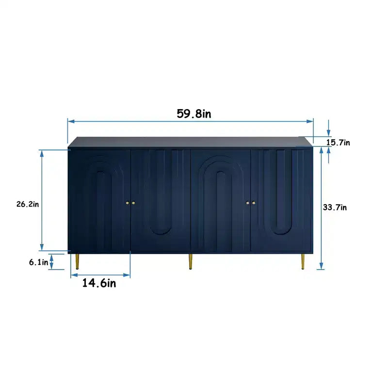 Madia Credenza a 4 Ante Nera / Blu / Grigia con Gambe in Metallo, Singola