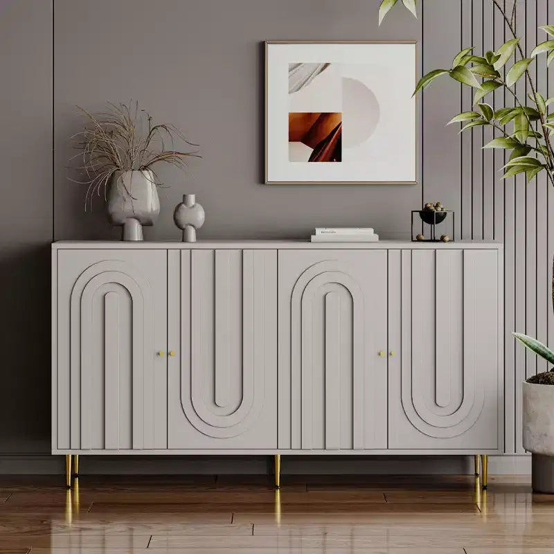 Madia Credenza a 4 Ante Nera / Blu / Grigia con Gambe in Metallo, Singola