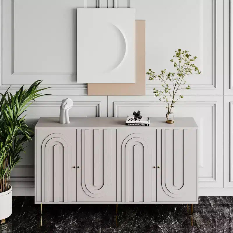 Madia Credenza a 4 Ante Nera / Blu / Grigia con Gambe in Metallo, Singola