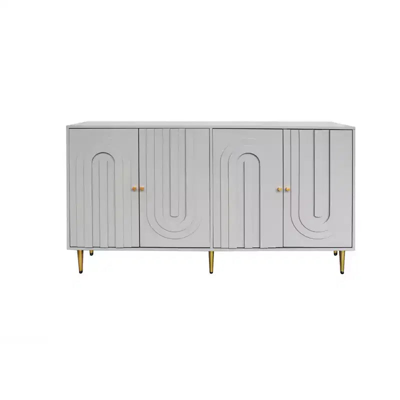 Madia Credenza a 4 Ante Nera / Blu / Grigia con Gambe in Metallo, Singola