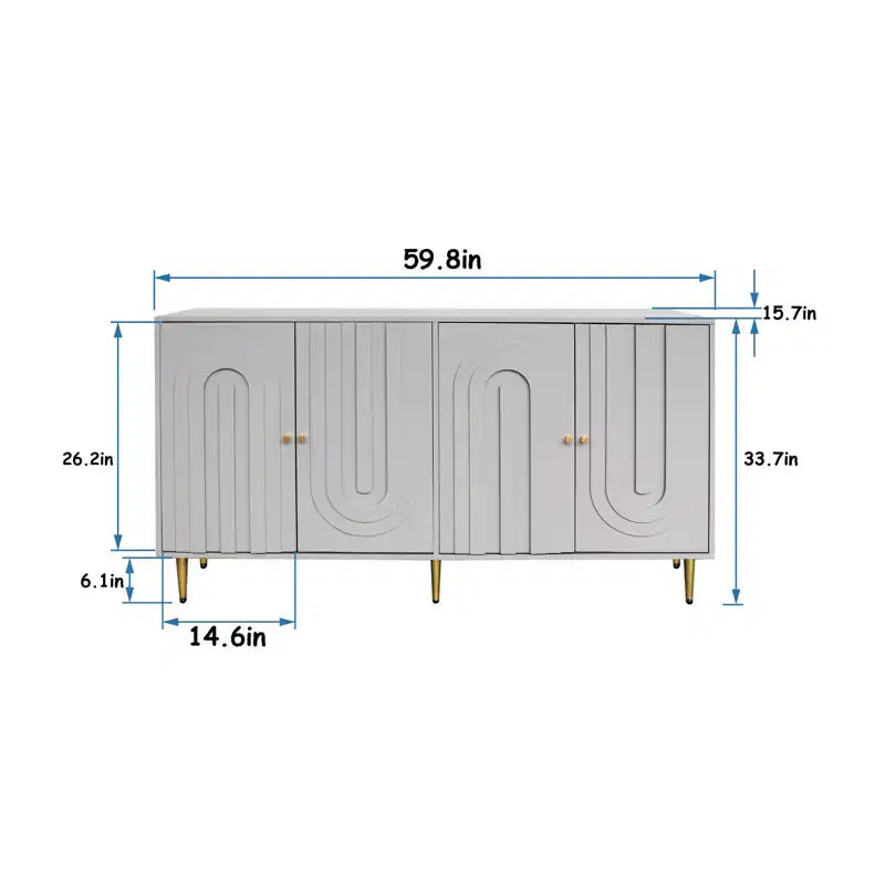 Madia Credenza a 4 Ante Nera / Blu / Grigia con Gambe in Metallo, Singola
