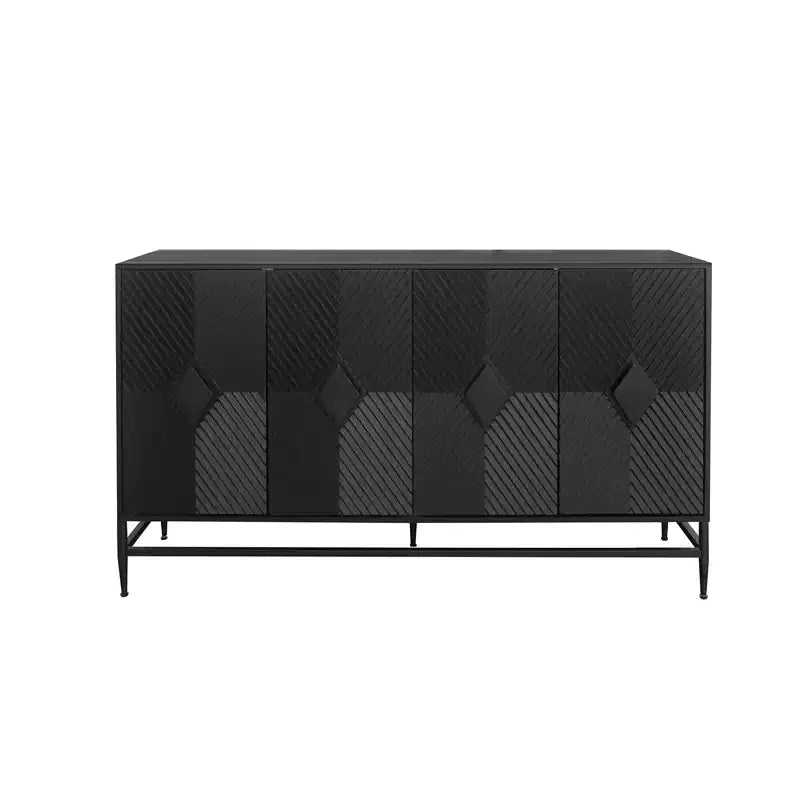 Madia Credenza a 4 Ante Nera / Blu / Grigia con Gambe in Metallo, Singola