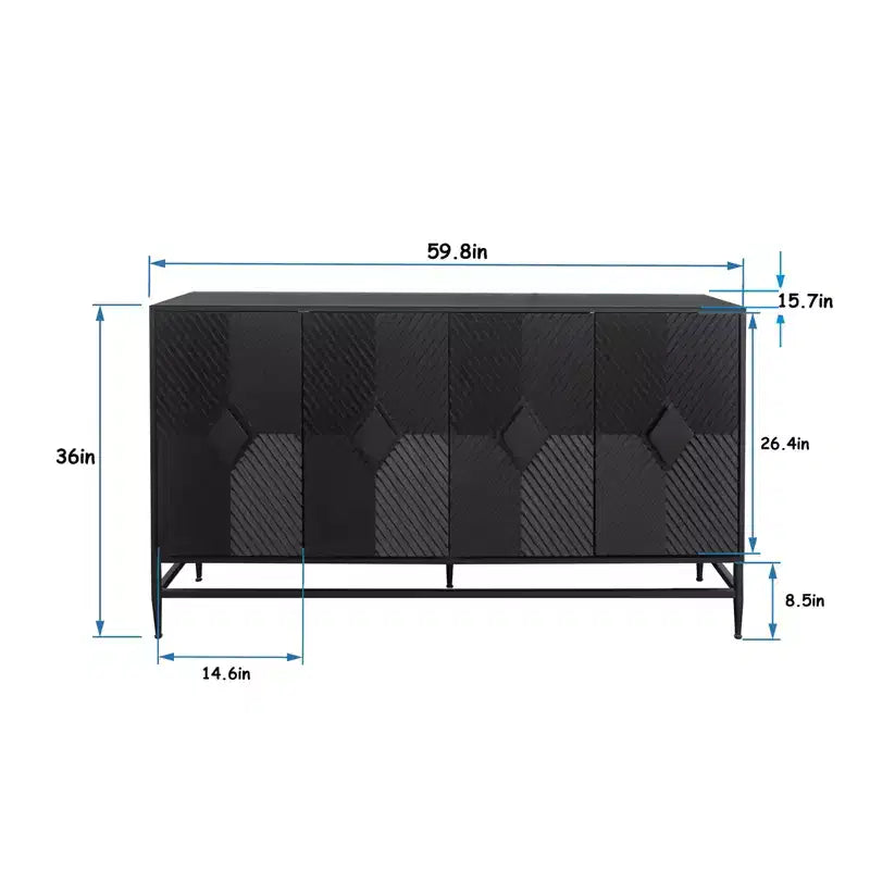 Madia Credenza a 4 Ante Nera / Blu / Grigia con Gambe in Metallo, Singola