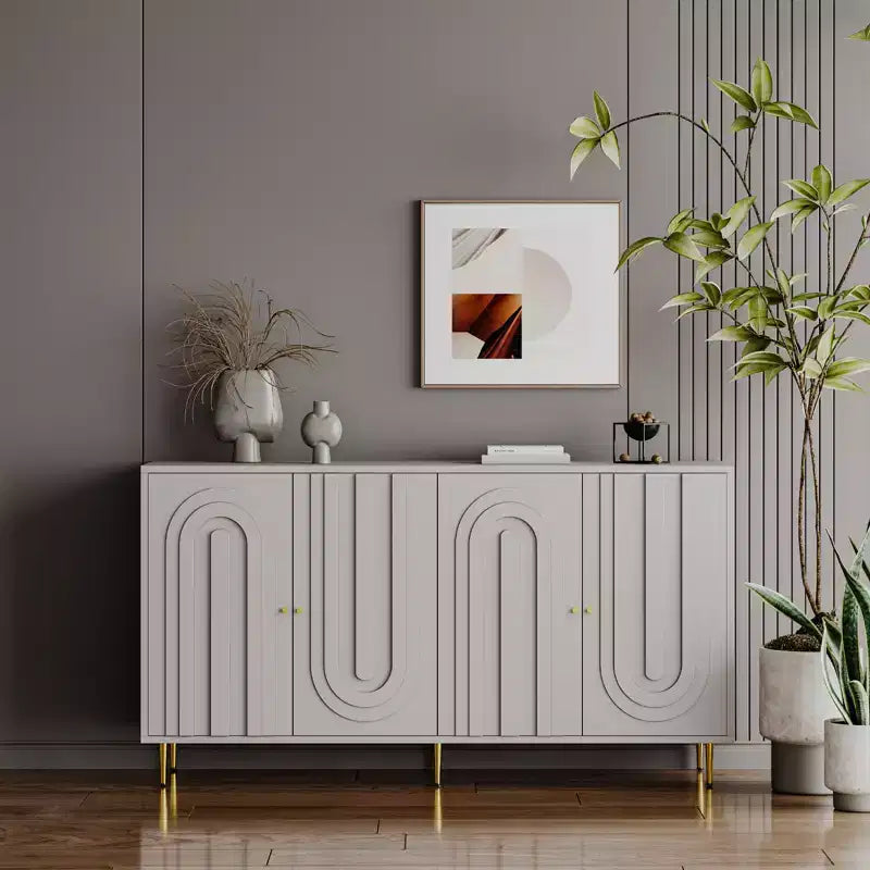 Madia Credenza a 4 Ante Nera / Blu / Grigia con Gambe in Metallo, Singola