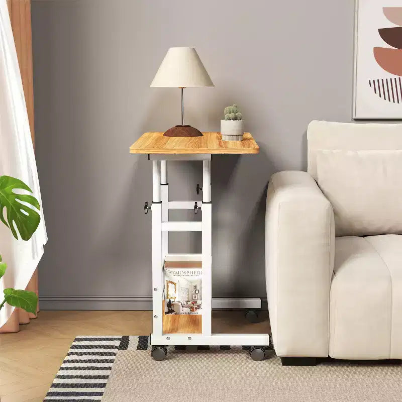 Scrivania regolabile con rotelle, 80x40cm, per una persona, nera/legno naturale/bianca