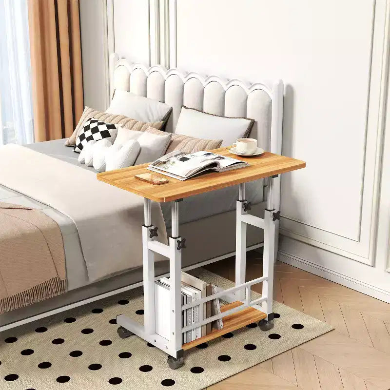 Scrivania regolabile con rotelle, 80x40cm, per una persona, nera/legno naturale/bianca