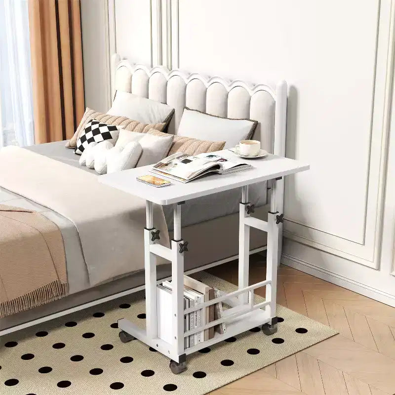 Scrivania regolabile con rotelle, 80x40cm, per una persona, nera/legno naturale/bianca
