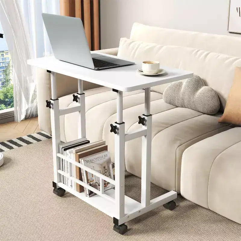 Scrivania regolabile con rotelle, 80x40cm, per una persona, nera/legno naturale/bianca