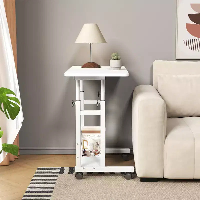 Scrivania regolabile con rotelle, 80x40cm, per una persona, nera/legno naturale/bianca