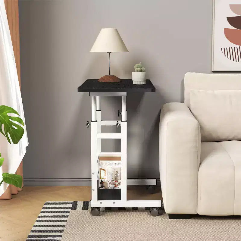 Scrivania regolabile con rotelle, 80x40cm, per una persona, nera/legno naturale/bianca