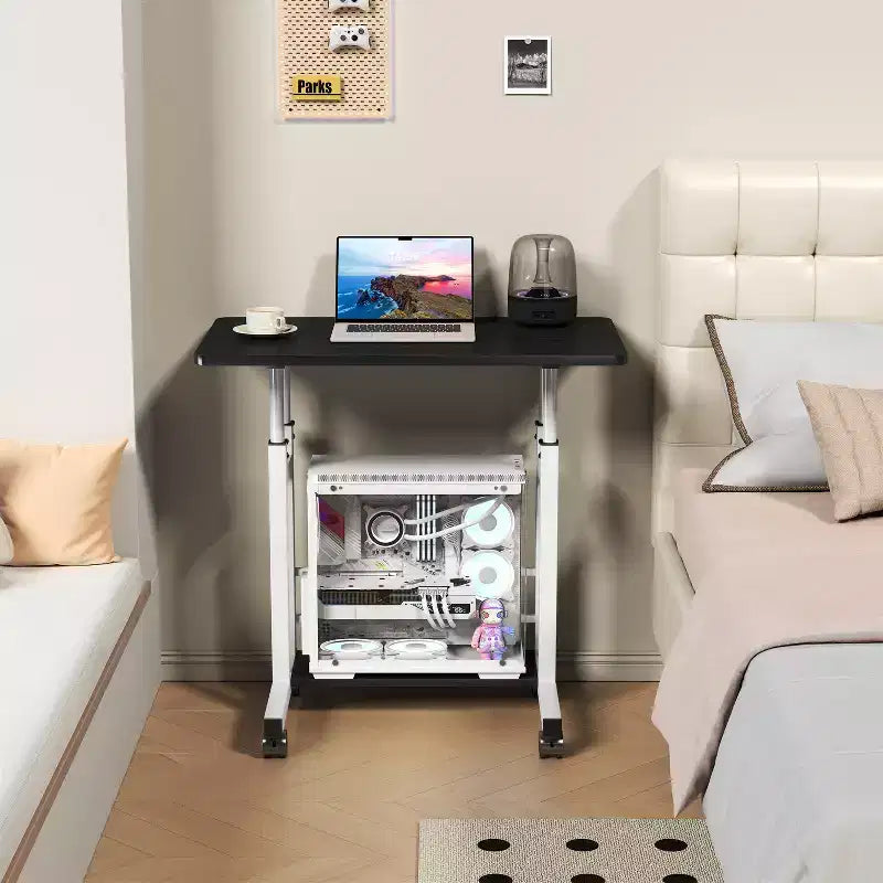 Scrivania regolabile con rotelle, 80x40cm, per una persona, nera/legno naturale/bianca