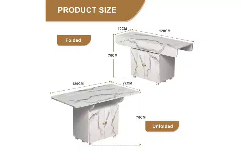 Tavolo da pranzo pieghevole bianco/grigio con ruote e contenitore – Posti fino a 6