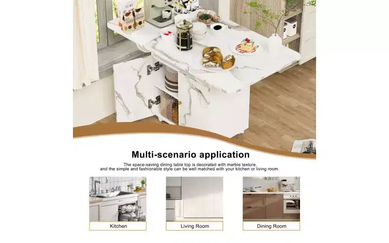 Tavolo da pranzo pieghevole bianco/grigio con ruote e contenitore – Posti fino a 6
