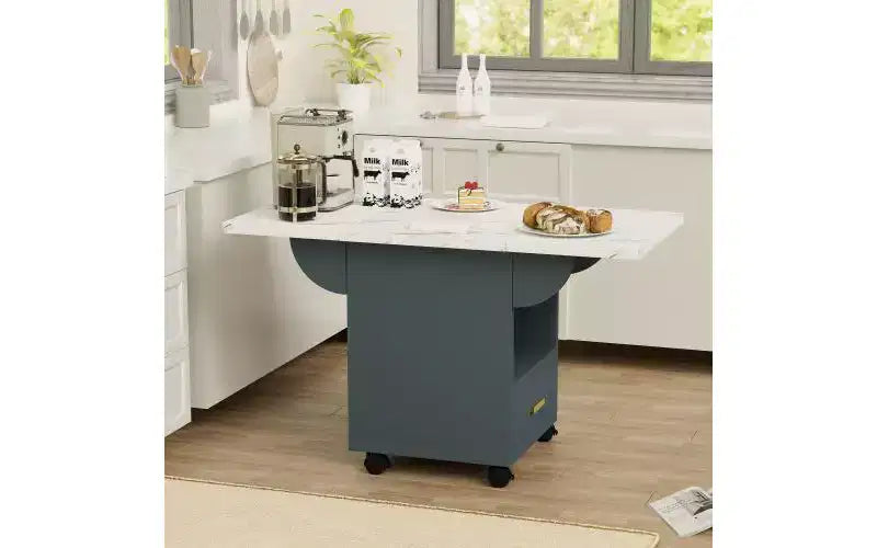 Tavolo da pranzo pieghevole bianco/grigio con ruote e contenitore – Posti fino a 6