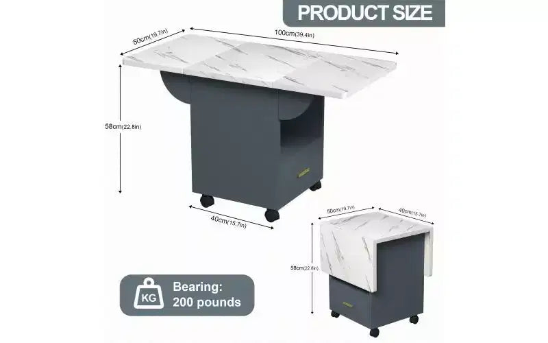 Tavolo da pranzo pieghevole bianco/grigio con ruote e contenitore – Posti fino a 6