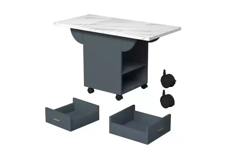 Tavolo da pranzo pieghevole bianco/grigio con ruote e contenitore – Posti fino a 6