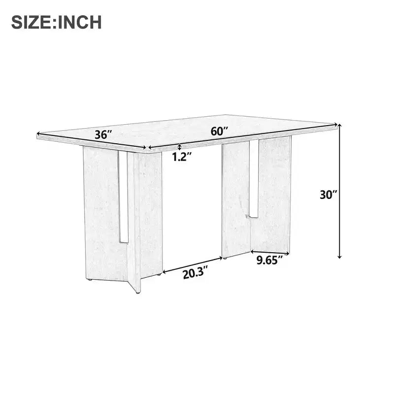 Tavolo da pranzo rettangolare da 60", Grigio / Legno naturale lavato, Posti a sedere per 6