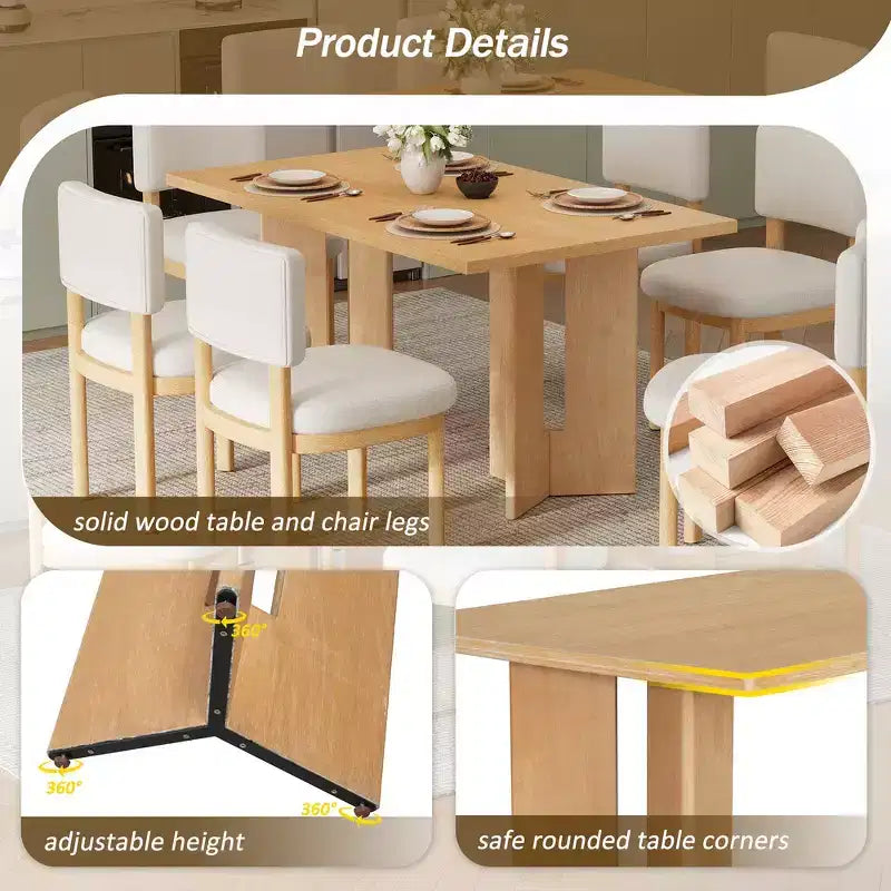 Tavolo da pranzo rettangolare da 60", Grigio / Legno naturale lavato, Posti a sedere per 6