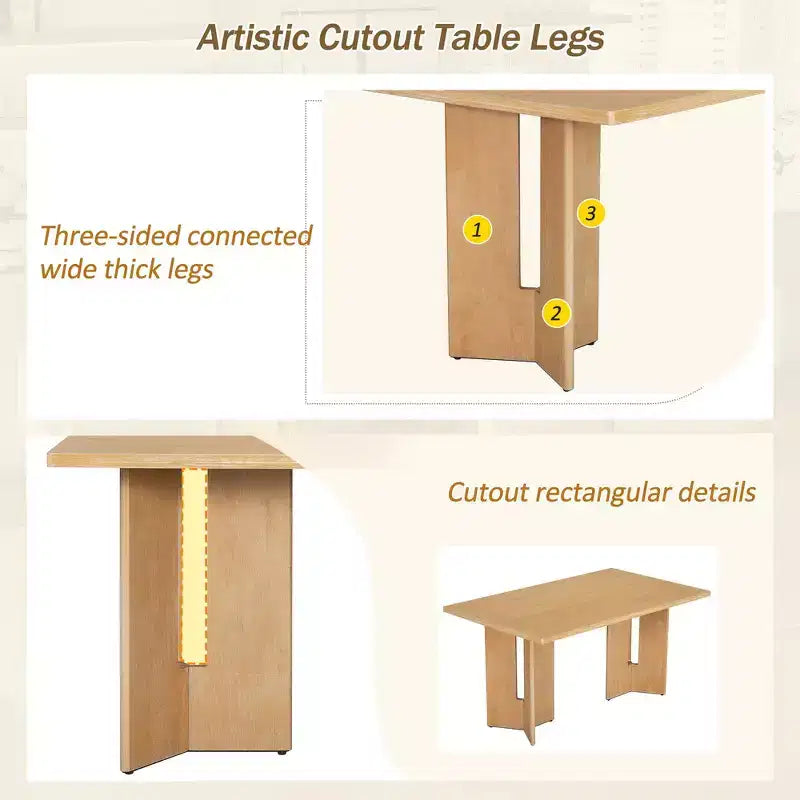 Tavolo da pranzo rettangolare da 60", Grigio / Legno naturale lavato, Posti a sedere per 6